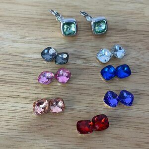 Joan Rivers Interchangeable Square Drop Lever back Earrings Silver Tone 8 jewels